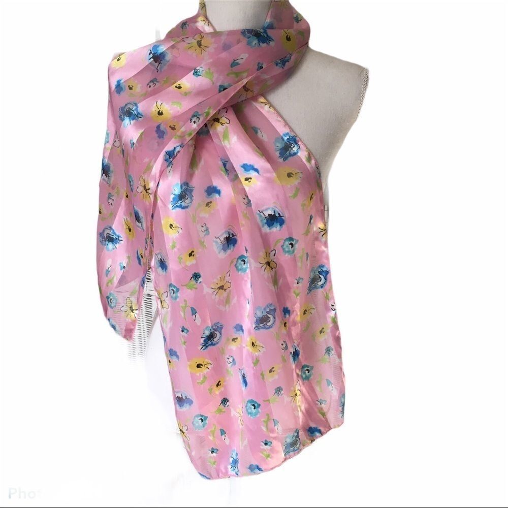 Pink Floral Silky Scarf